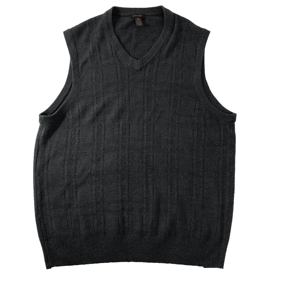 Dockers Sweater Vest‎ Men's Plus Size XXL 2XL Gray V-Neck Pullover Knit Squares